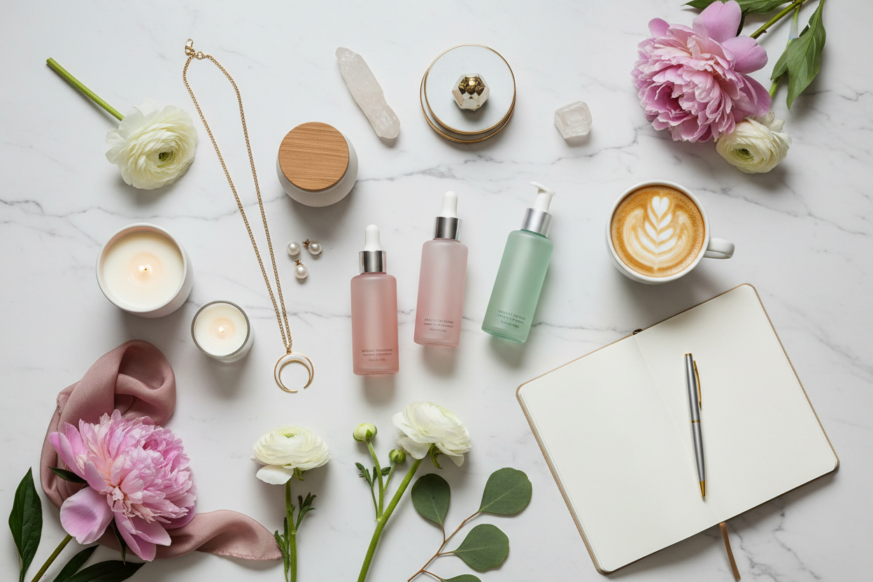 Aesthetic product flatlay